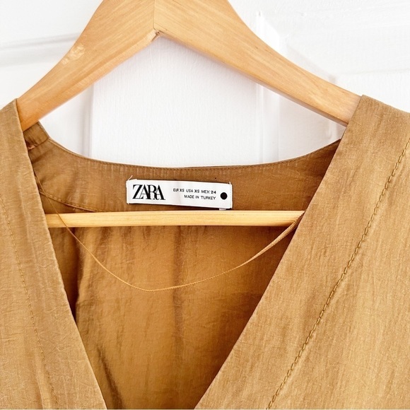 ZARA Tan Button Up Peplum‎ Blouse Tunic - Picture 5 of 6